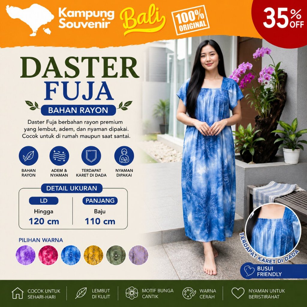Daster Bali FUJA Jumbo Rayon Adem LD 120 Baju Tidur Wanita Oleh Oleh Khas Bali