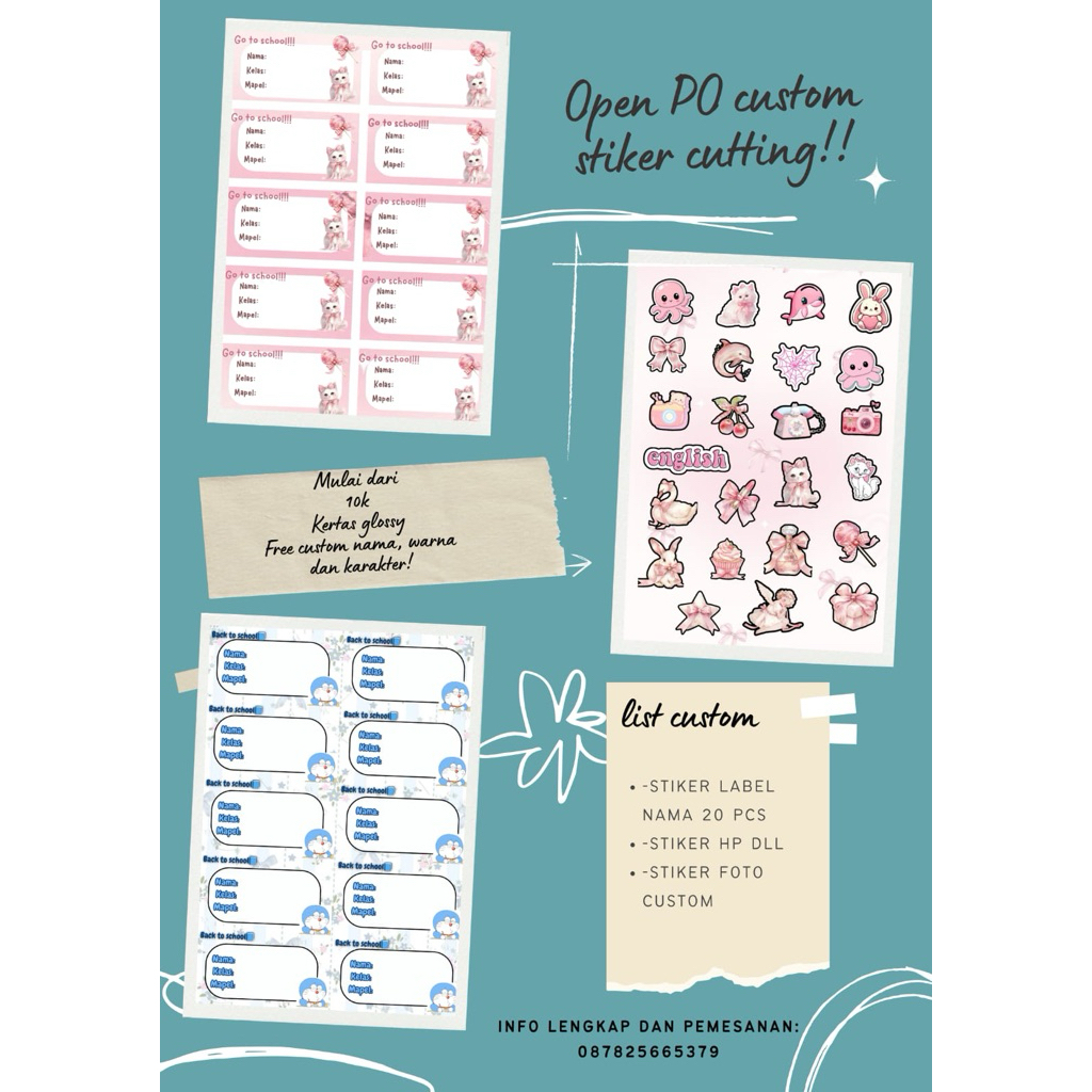 custom stiker label nama dan stiker hp