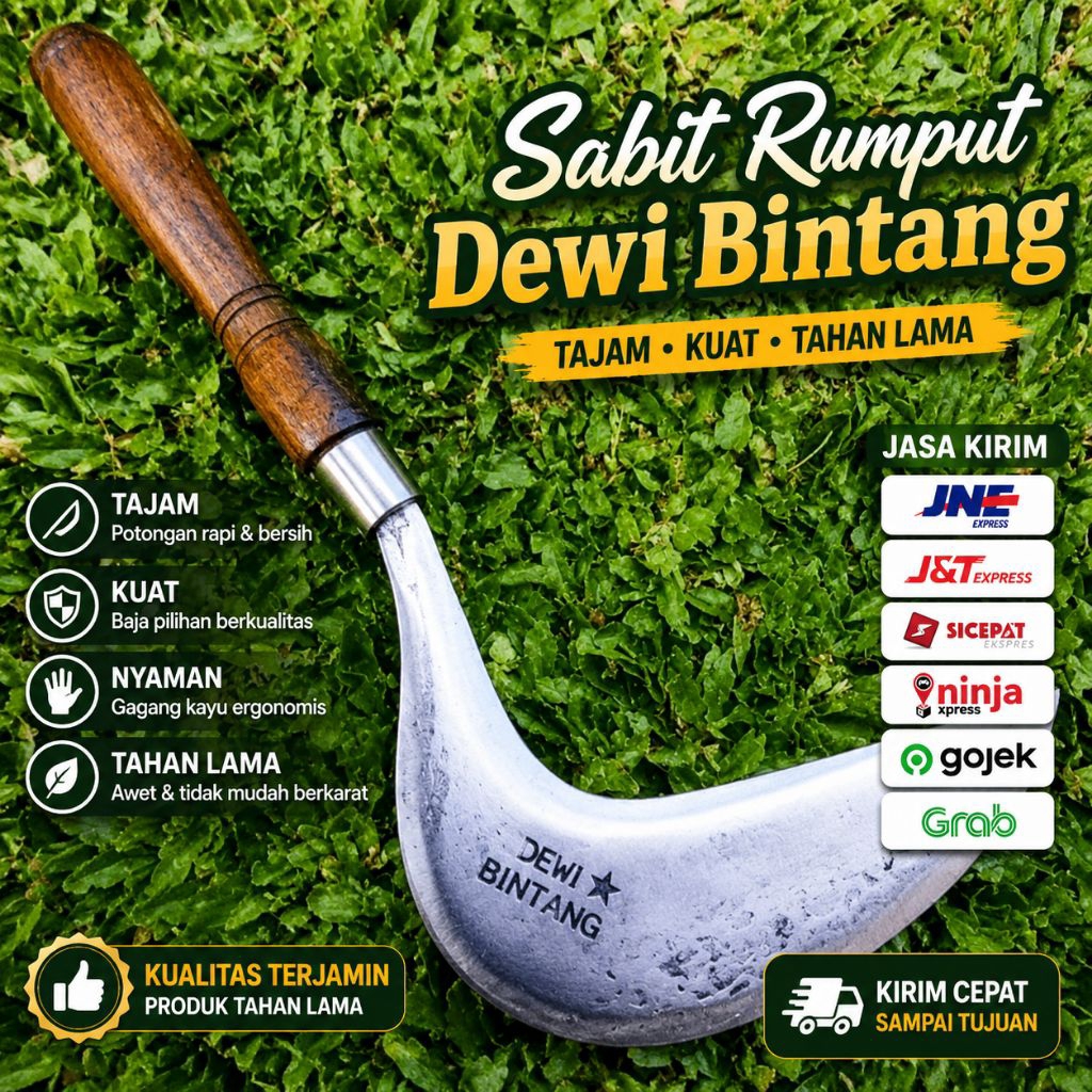 Sabit Dewi Bintang Original Tajam Banget – Sabit Rumput Petani Baja Tebal Alat Pertanian Kebun Sawah