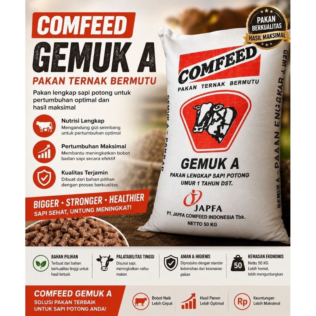 Konsentrat COMFEED GEMUK A Pakan Sapi Potong Konsentrat Penggemuk Sapi 1 Kg