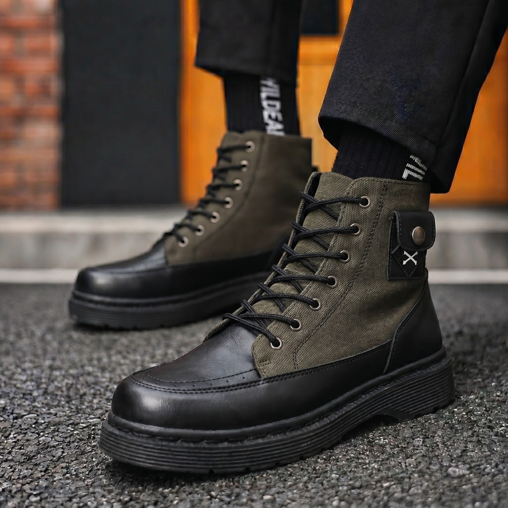 Sepatu Casual Boots Tinggi Sol Tebal Army Pria