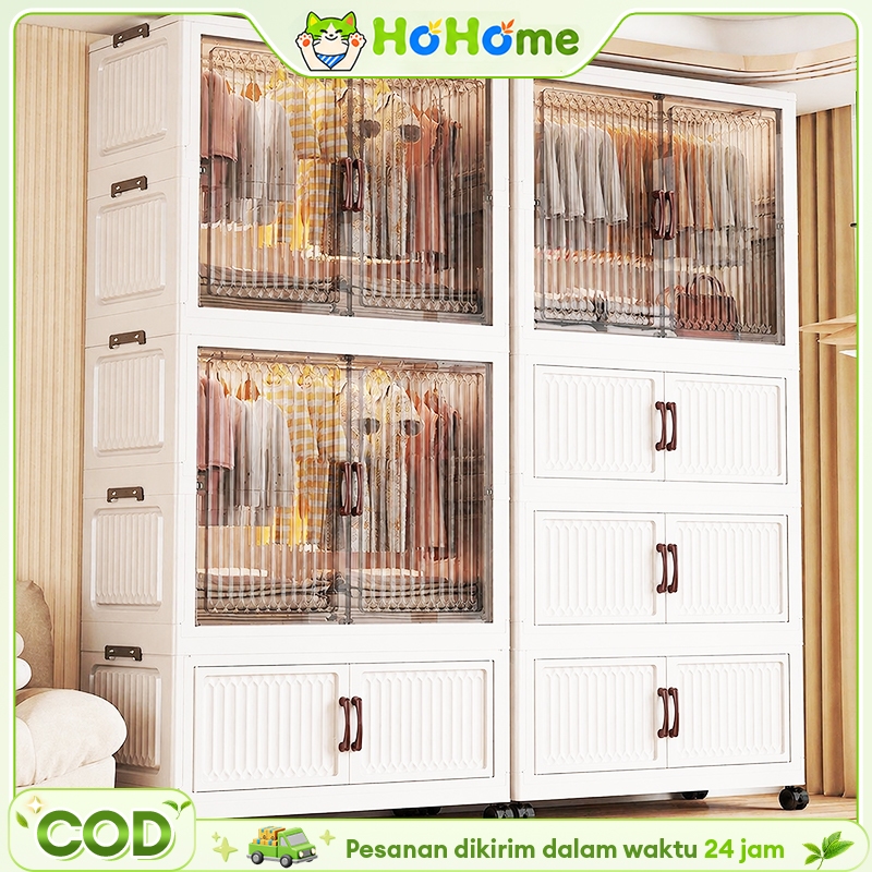 Ekstra Besar 80cm Lemari Pakaian Lemari Baju Storage Wardrobe Lemari Pakaian Plastik Dengan Roda