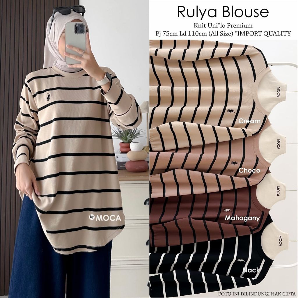 Rulya Blouse Atasan Jumbo Allsize Premium Knit Uniqlo Original Ori Moca Berlabel