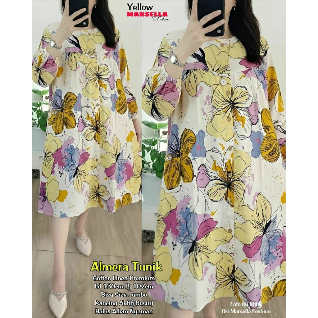 Daster Busui Jumbo Motif Bunga Tulip, Nyaman Dipakai Sehari-hari/Almera tunik oversize elegan/cotton