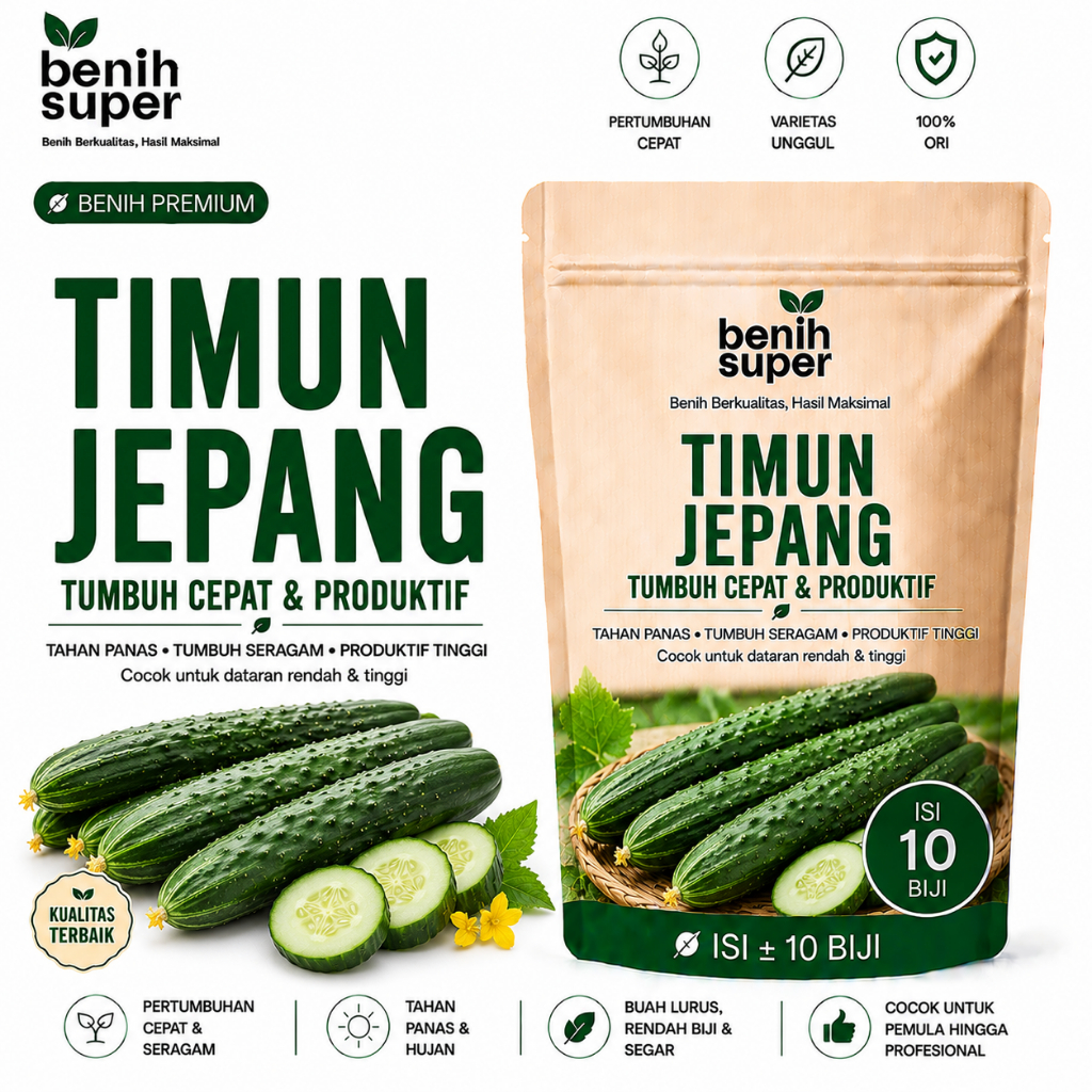 Benih Super Timun Jepang 10 Seed Buah Panjang Renyah Produktif