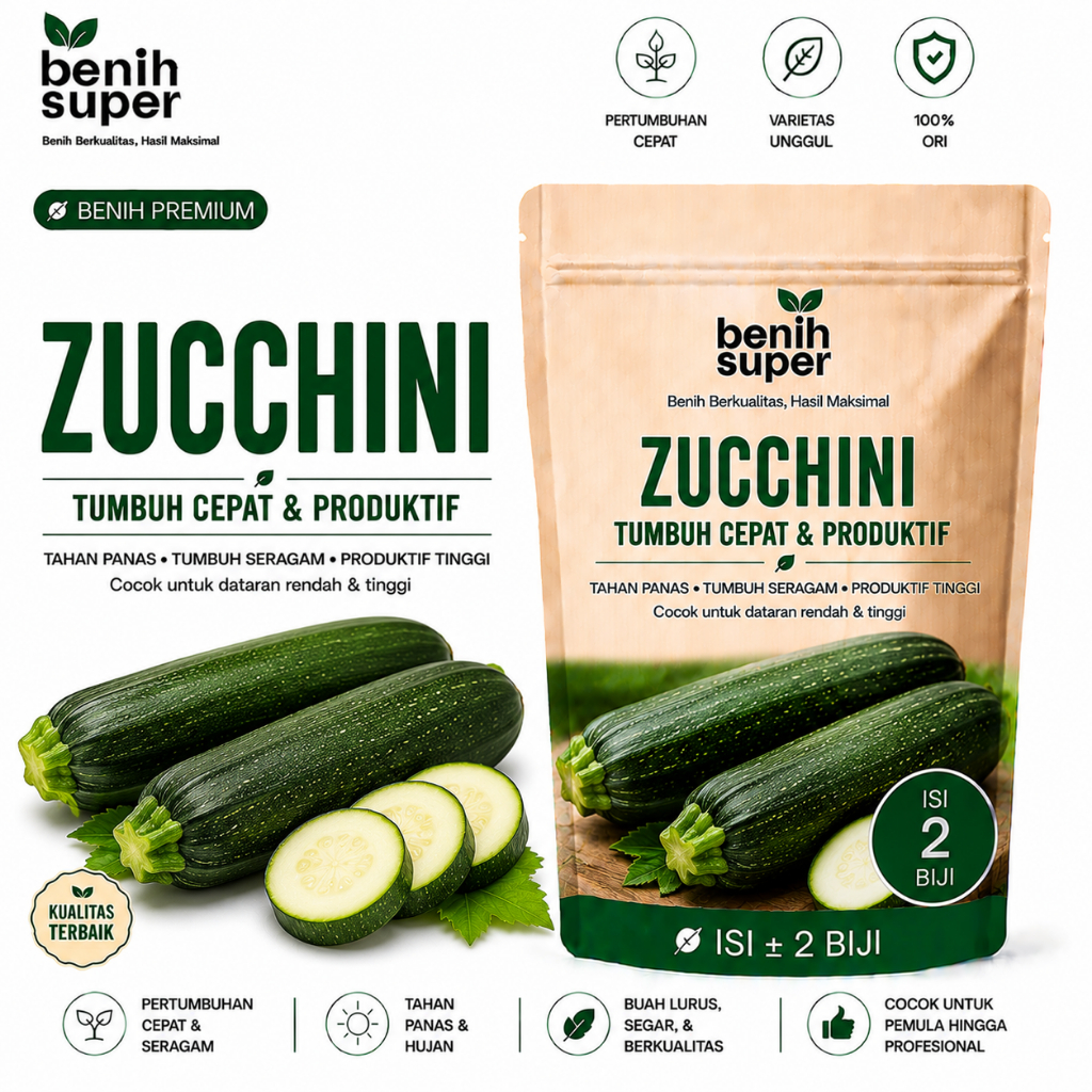 2 Biji - Benih Zucchini Hijau Bibit Tanaman Zukini - Sukini Zukini Zucini IMPORT - Bibit Sayuran