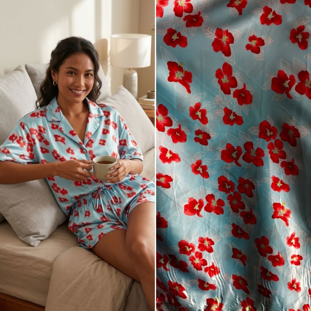 kain satin silk motif bunga - kain satin - kain silk - kain - kain satin silk