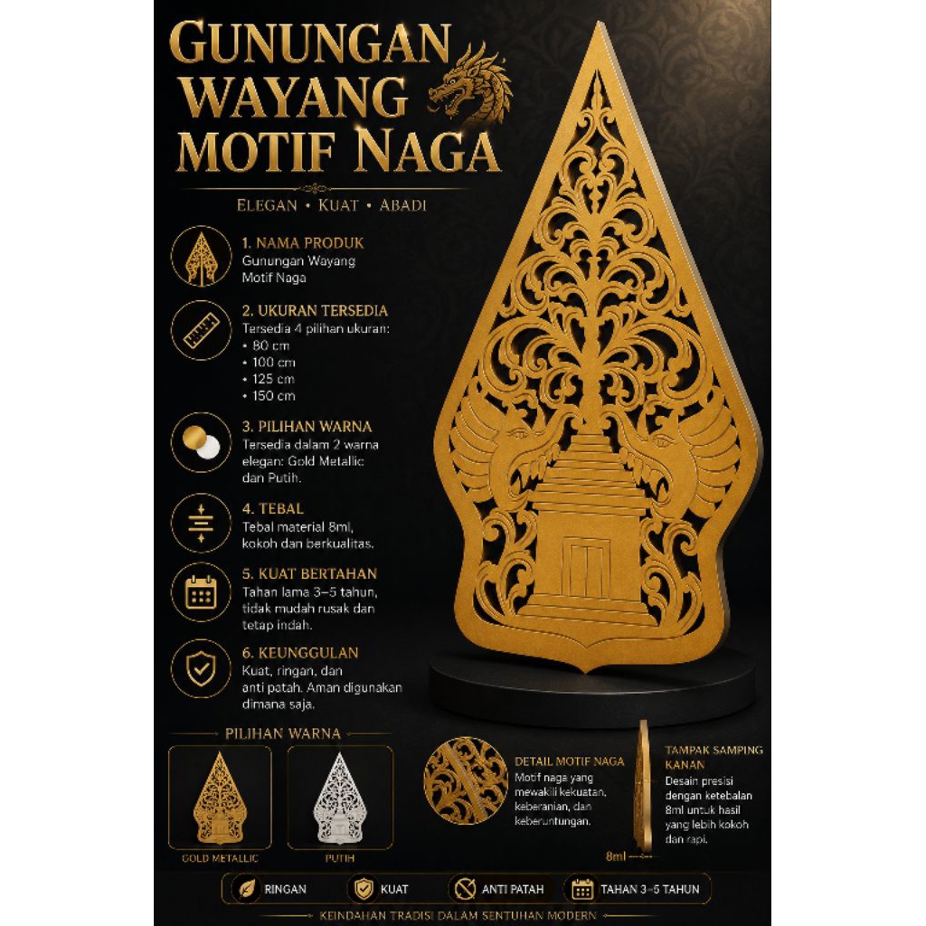 UKIRAN GUNUNGAN WAYANG SPON KARET ATI/EVA FOR DEKORASI WEDDING KAMAR RUMAH LAMARAN MOTIF NAGA  (NEW 