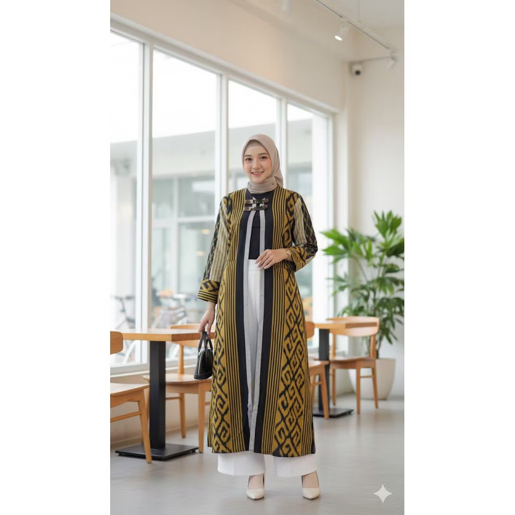 Long outer wanita bahan tenun troso premium long cardi tenun Long outer jumbo