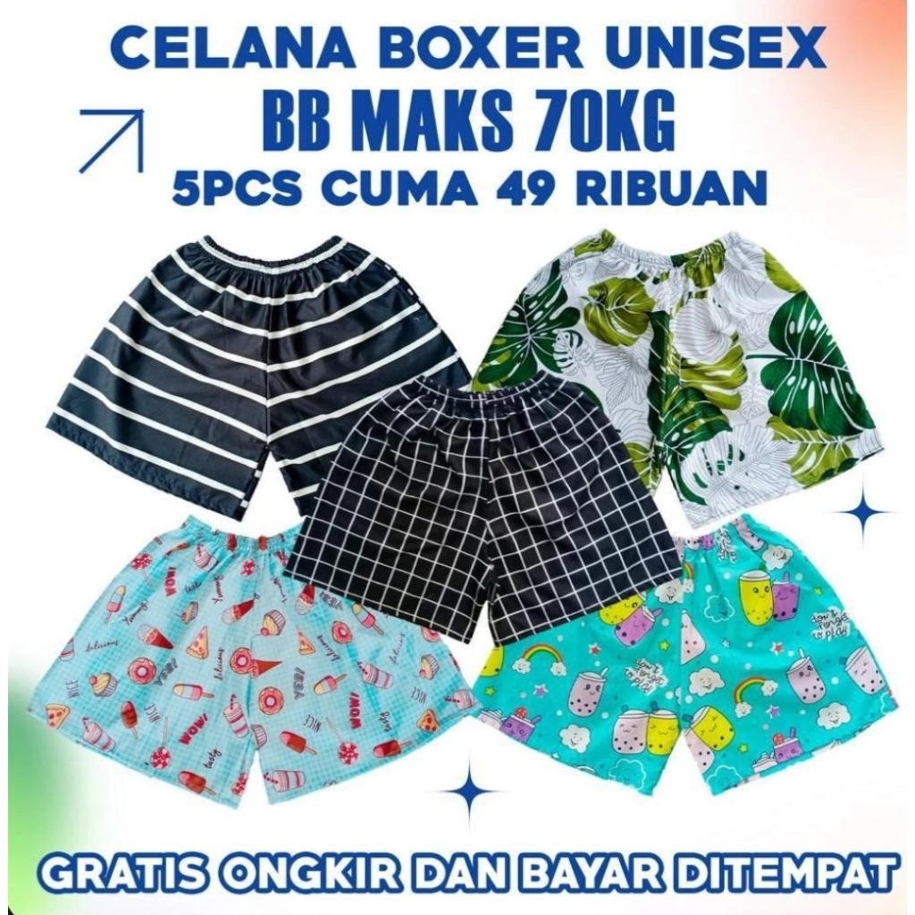 PROMO 5 PCS Celana Boxer Pria | Boxer Pria Keren | Celana Boxer Unisex | Celana Kolor | Boxer Pria |