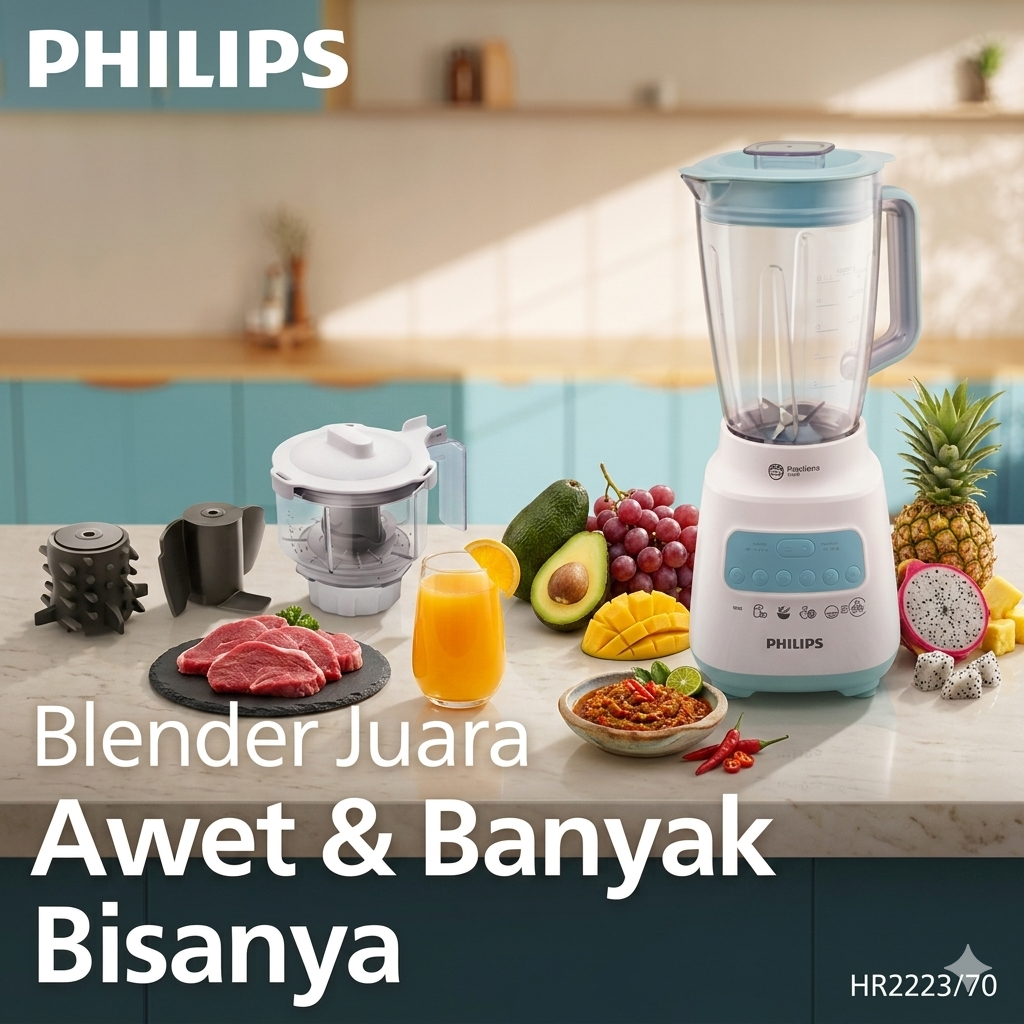 Philips 2L Blender Plastik Jar 4-in-1 HR2223/70 Plastic HR 2223 70  Chopper Filter Dry Mill Belender