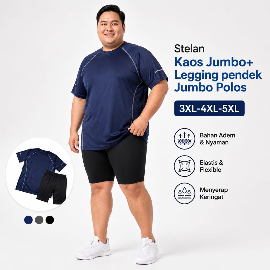 Stelan Baju Olahraga Jumbo Pria Celana Legging Pendek Jumbo 3XL-5XL