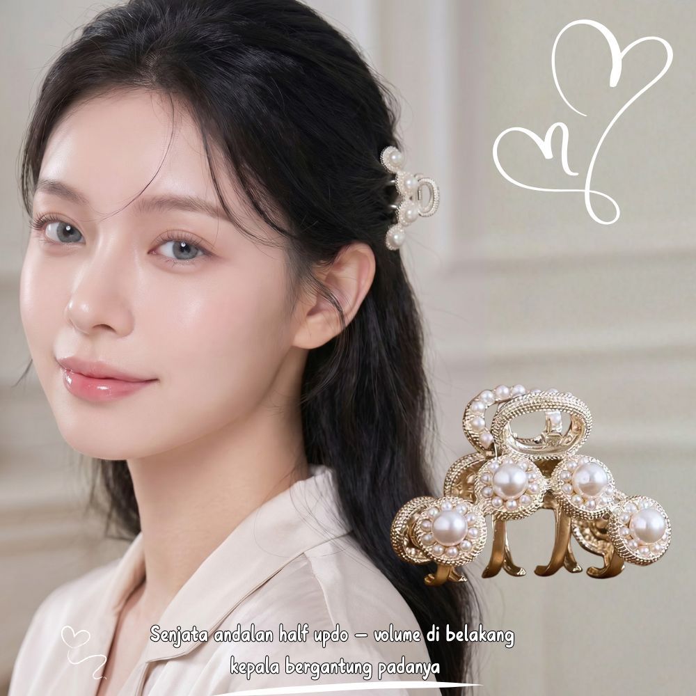 Jepit rambut mutiara imut bergaya Korea, jepit rambut bergaya alam, jepit rambut atas, jepit poni, u