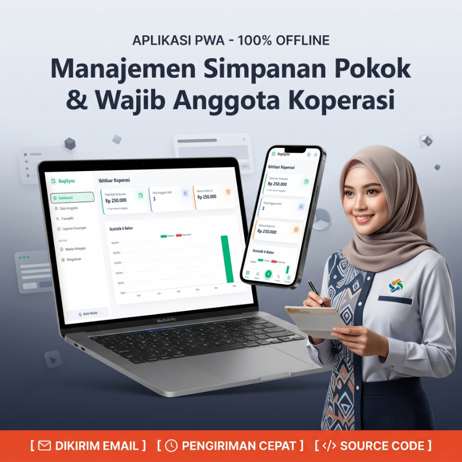Source Code Aplikasi Koperasi PWA Kasir Simpan Pinjam Offline Web HTML JS