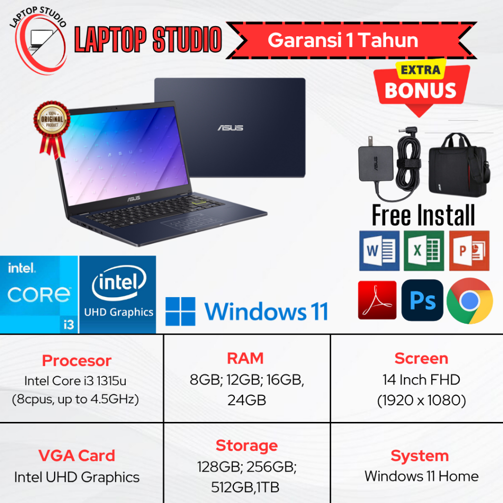 Laptop Baru Asus vivobook 14 Intel Core i3 1315u(Gen13) SSD