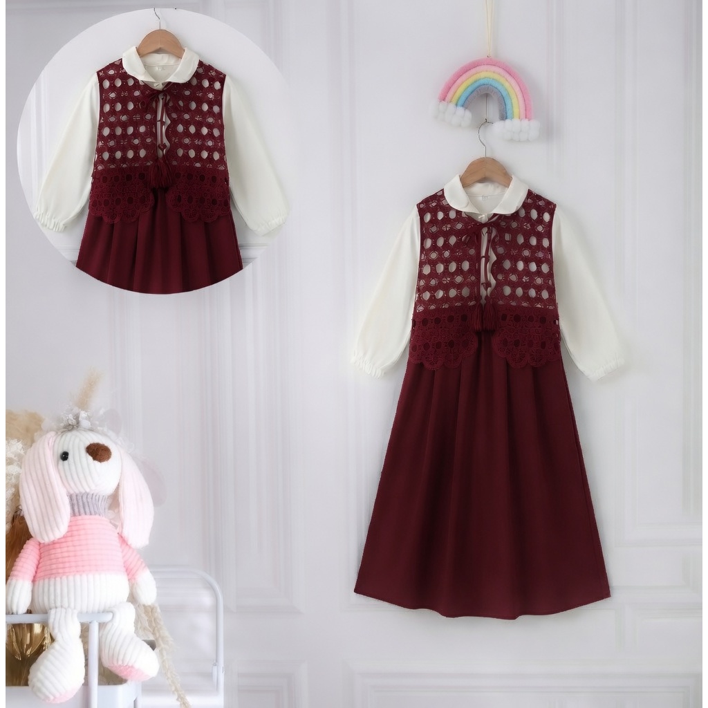 Nakilla Gamis Set Rompi Anak Perempuan/Bahan Sabrina/Gamis Set Rompi Kekinian Usia 3-12 Tahun