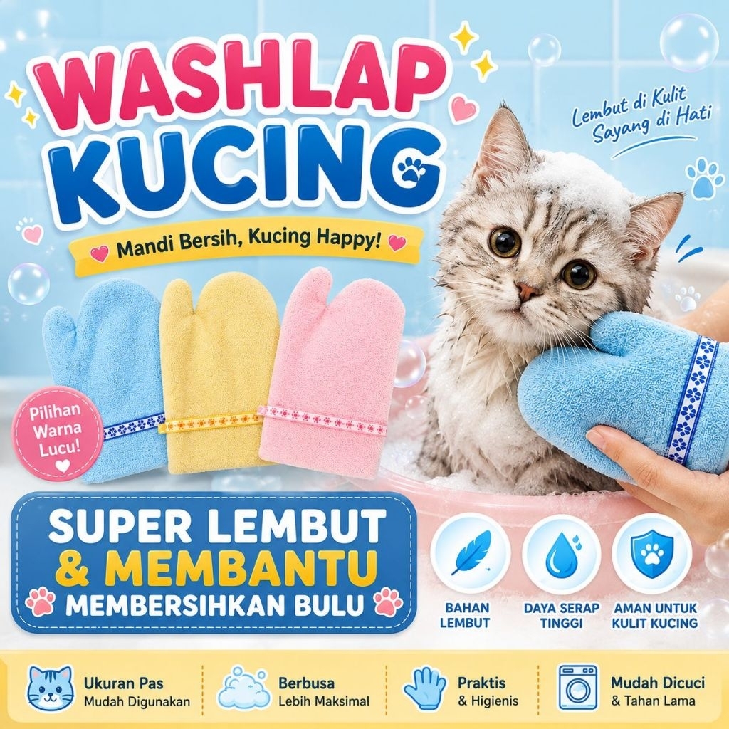 WASH LAP - Pengering Kucing Handuk Kucing Handuk Pengering Kucing Handuk Mandi Kucing Gosokan Kucing