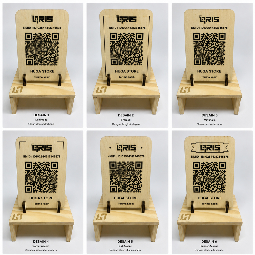 Stand QRIS Kayu Custom Nama Toko/Stand Pembayaran QR Code Kayu Custom/Stand Barcode QRIS Custom Poly