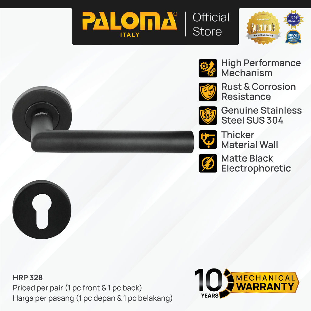 PALOMA HRP 328 Handle Pintu Roses Stainless Steel Lever Gagang Door Stainless Steel SUS 304 Black Hi