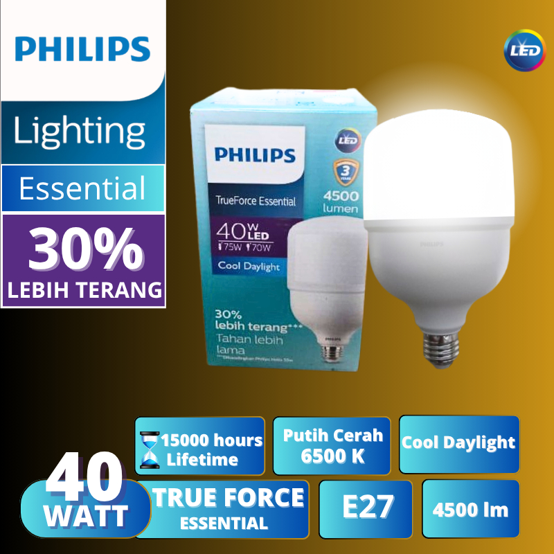 LAMPU PHILIPS LED 40 WATT KAPSUL PHILIPS T-FORCE ESSENTIAL E27 PUTIH