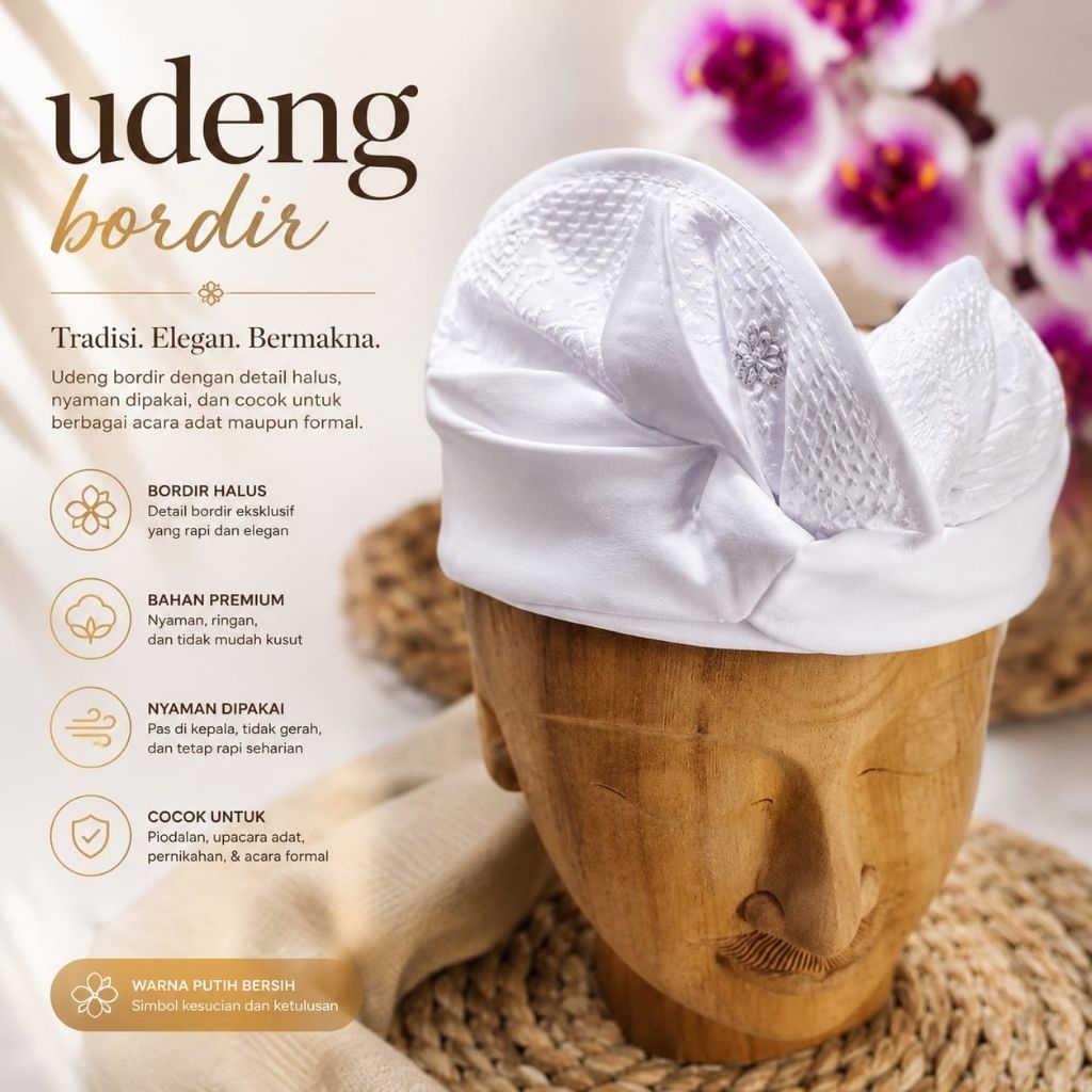 Udeng Jadi Bordir/ Udeng Jadi Putih Bordir/ Udeng Dewasa