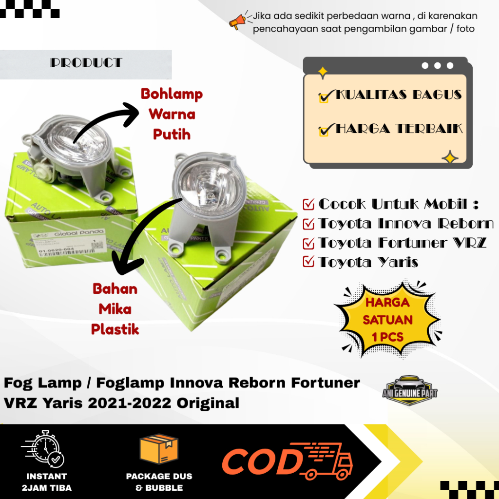 Fog Lamp Foglamp LED Innova Reborn Fortuner VRZ Yaris 2021-2022 Original