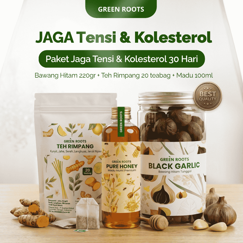 Bawang Hitam Tunggal + Madu Asli + Teh Rimpang Jahe Merah | Paket Herbal Hipertensi Kolesterol Diabe