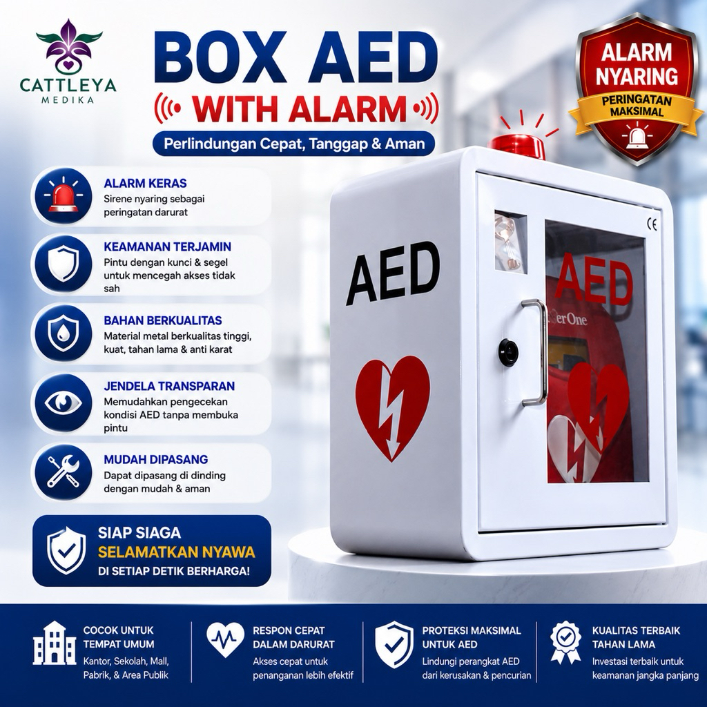 Box AED Defibrillator With Alarm / Box AED Defibrillator Putih / Box AED Cabinet