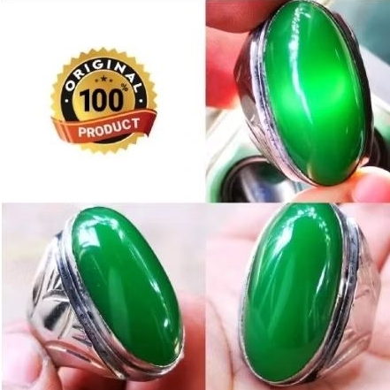 cincin batu akik hijau garut pandan ring monel