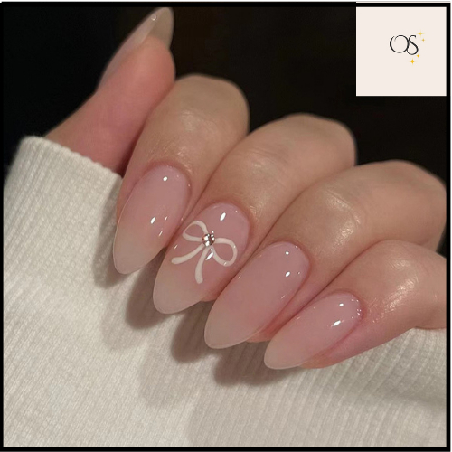 Kuku Palsu (FREE LEM) Motif Pita Lucu Kuku Almond Cantik Kuku Nail Art Premium Wisuda Sekolah Kantor