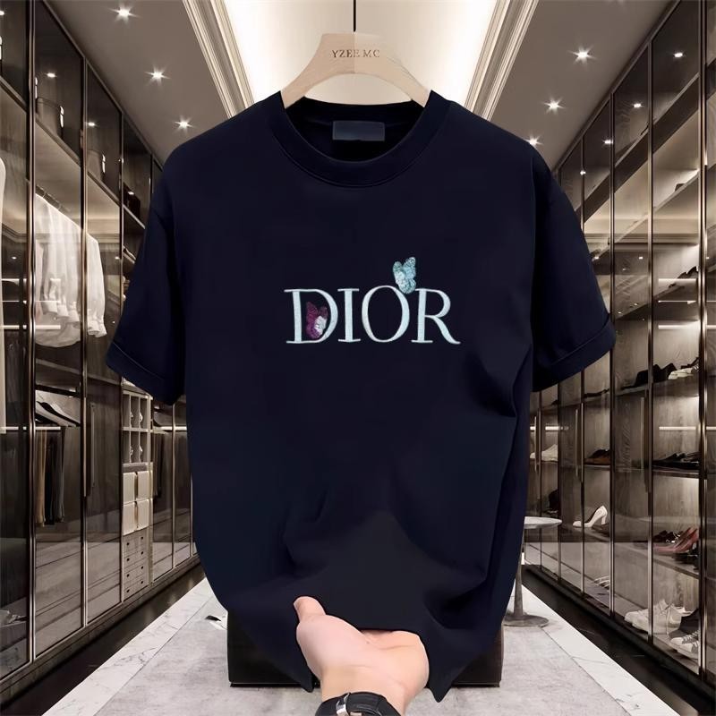 Kaos Pria Distro 100% Katun Motif Kupu-Kupu DIOR Minimalis Keren Hitam Putih Elegant Timeless