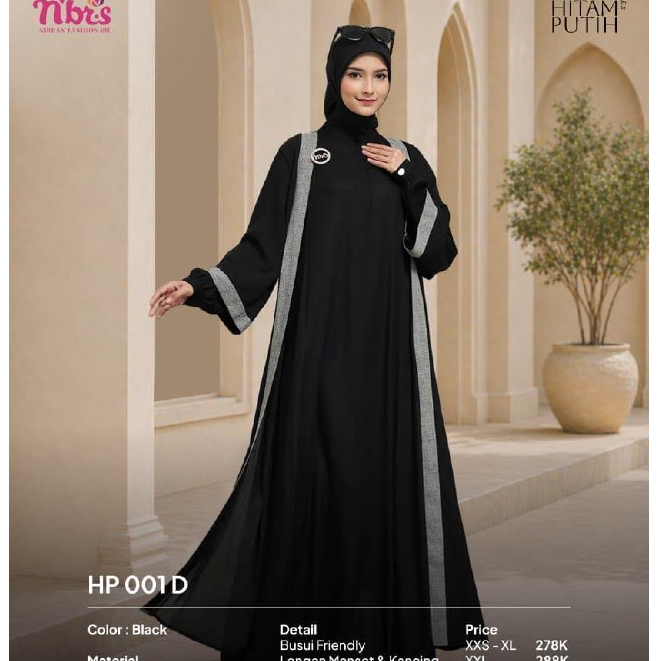 Gamis Nibras HP 001 D Abaya Gamis Hitam Bahan Adem Nyaman