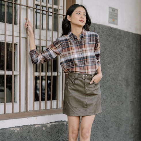 BENHILL Outer Kemeja Flannel Wanita Casual Loose Fit Premium