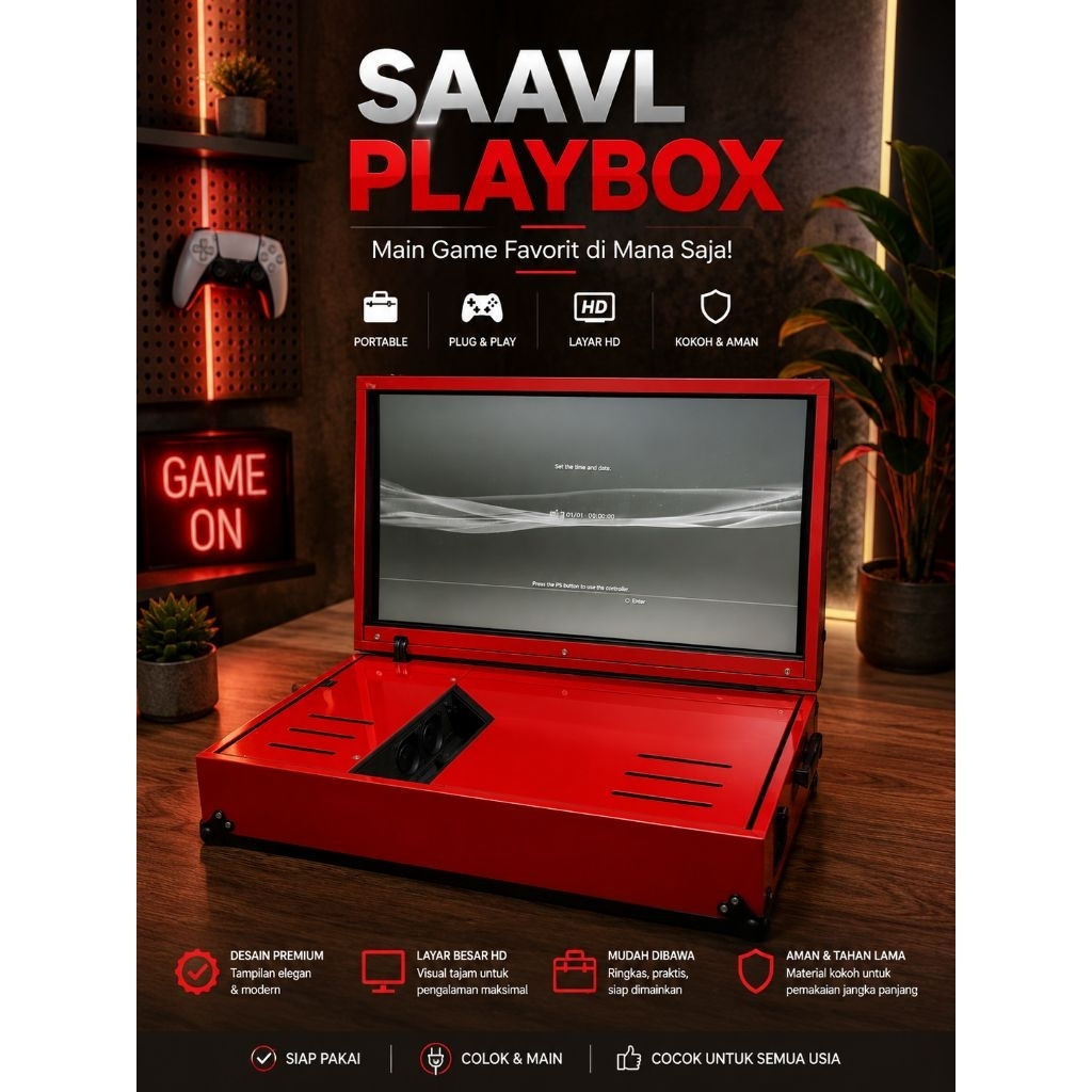 Playbox portable PS3/PS4 ukuran 25 inch Monitor MSI Full cover (TANPA PS)