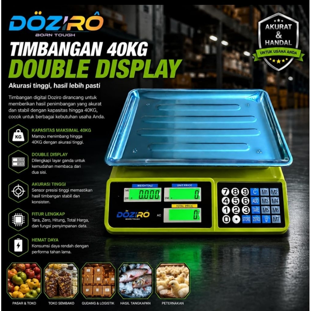 DOZIRO Timbangan Duduk Digital 40 Kg - Buah Sayur Laundry Scale