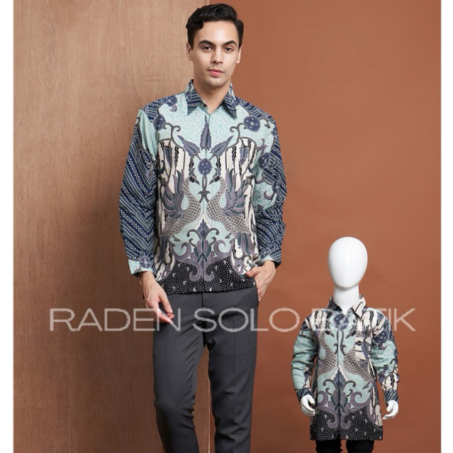 HIJAU WARDAH GARUDA,Batik Couple Ayah  Anak Lengan Panjang Pendek Lapisan Furing Warna HIJAU WARDAH
