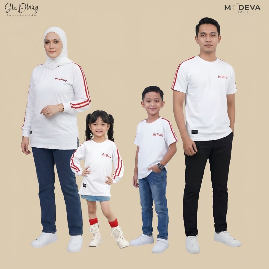 Six diary couple set atasan couple kelaur ga sarimbit kaos putih list merah