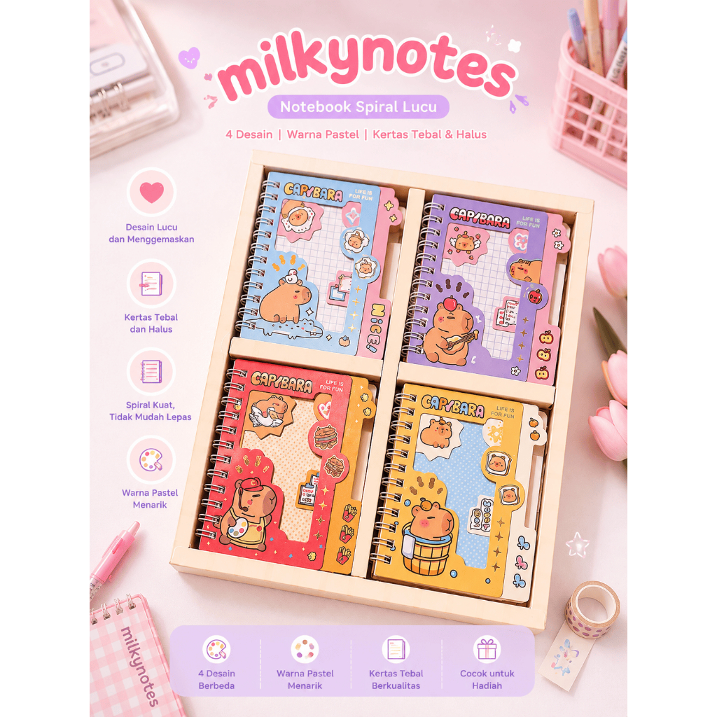 Notebook Spiral Capybara Lucu Buku Catatan Aesthetic Mini Diary
