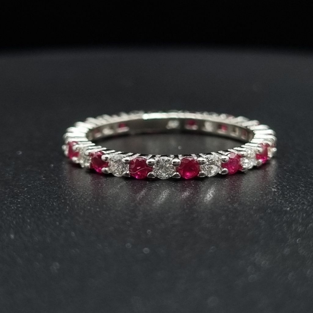 (Swancraft SW-1337R) Cincin Listring Pink and White Zircon Cantik Setting Silver Perak S925 lapis em