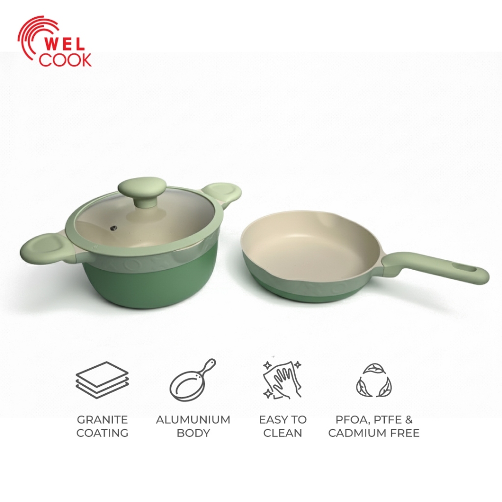 Welcook 3 Pcs Midori Series Panci Antilengket Set Masak Goreng Cookware - Hijau