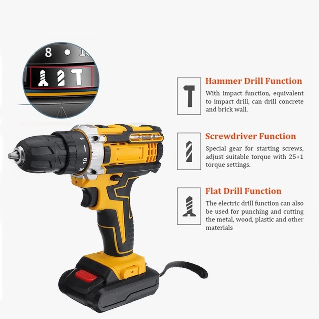 [Cod+Garansi] Mesin Bor Baterai Dewalt 1288V Bor Cas 3 In 1 Tanpa Kabel Impact Beton Besi Kayu 1 Set