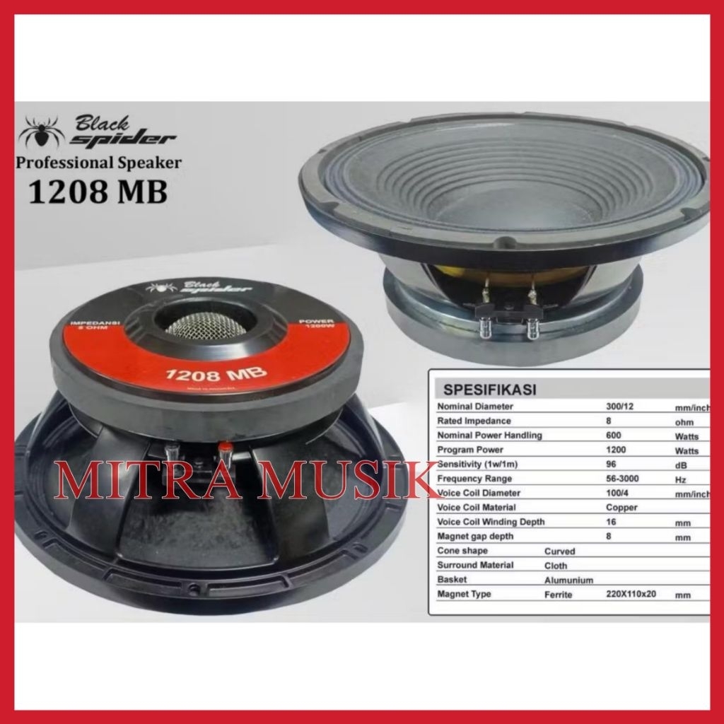 SPEAKER KOMPONEN BLACKSPIDER 1208MB / BLACK SPIDER 1208 MB ORIGINAL( COD )