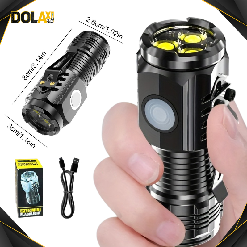 DOLAXI - Lampu Swat Senter Mini 3 Mata LED 5 Mode Cahaya Luar Ruangan