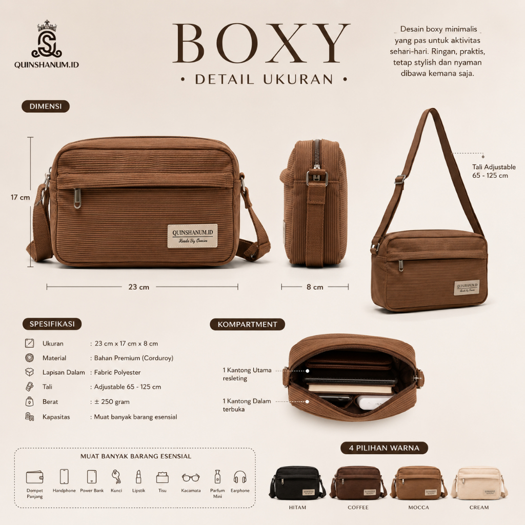 Sling Bag Wanita Kekinian Bahan Corduroy Premium Tas Selempang Simple Elegan QM