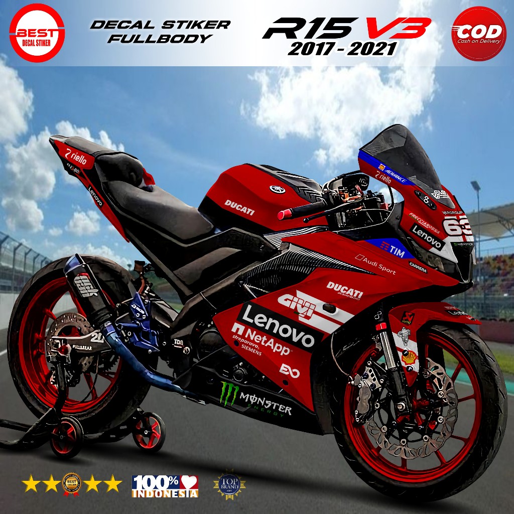 Sticker Decal R15 V3 Fullbody Desain Motogp Ducati Lenovo Team Francesco Bagnaia