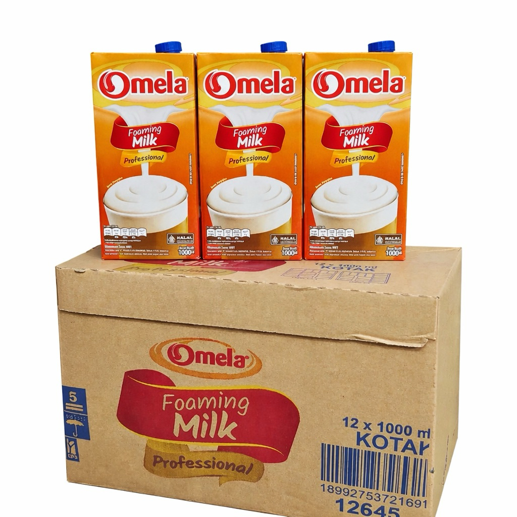 Susu UHT Omela Foaming 1 Liter 1 Dus (12 Pcs) - Microfoam Stabil, Rasa Netral