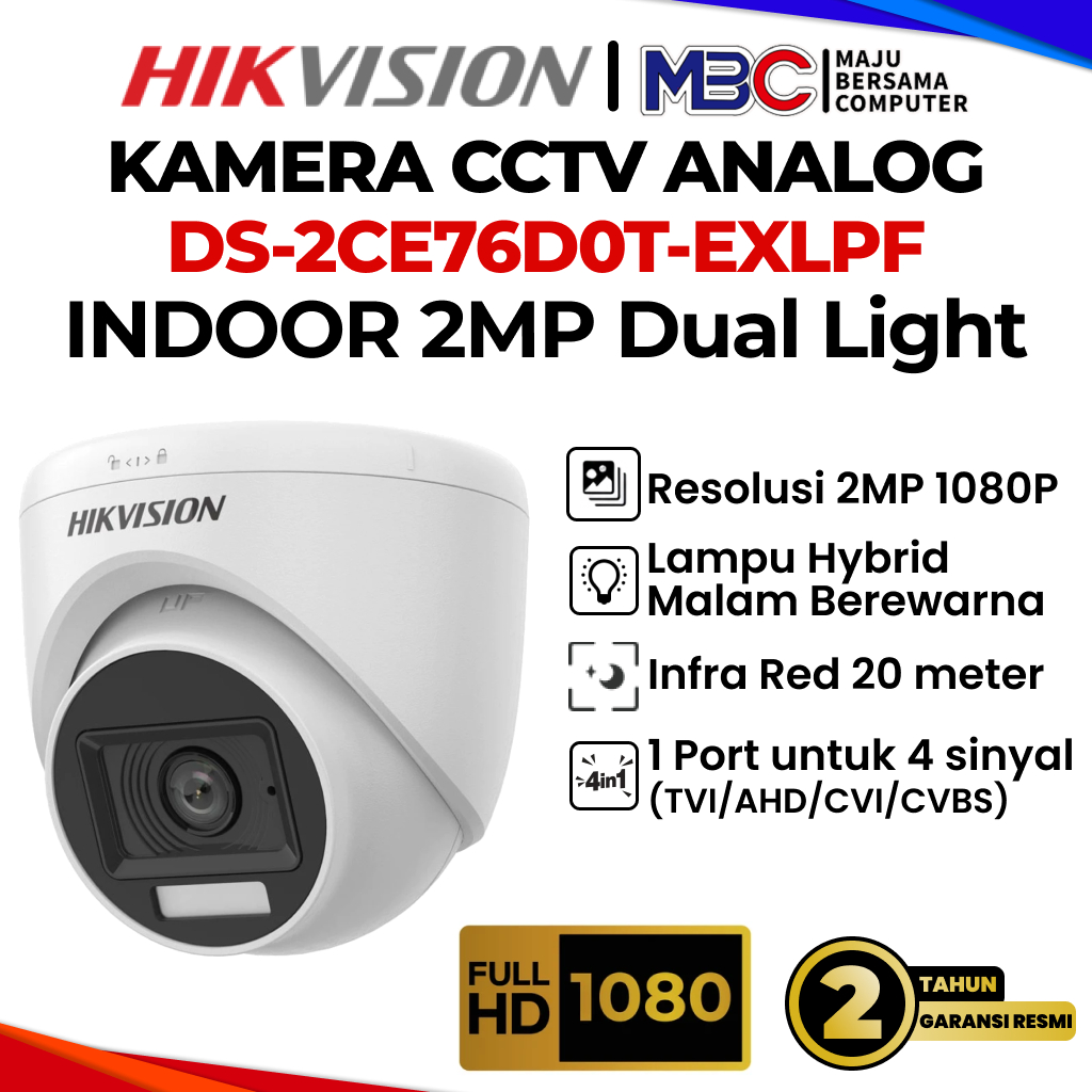 CCTV Analog HikVision 2MP Indoor Dual Light DS-2CE76D0T-EXLPF 2CE76DOT - CCTV Analog HikVision 2MP