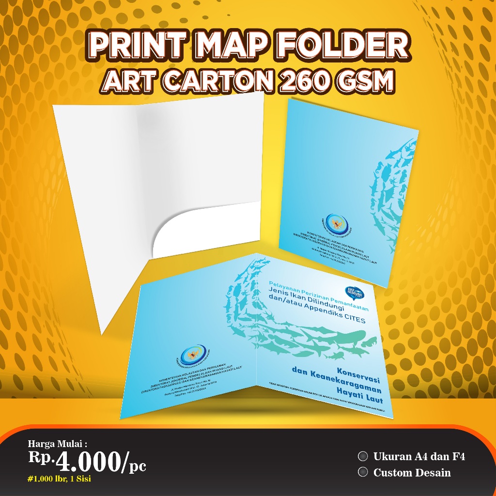 Cetak Map Folder, Map Kantor, Map Sekolah Custom Design Kertas Art Carton 260gr