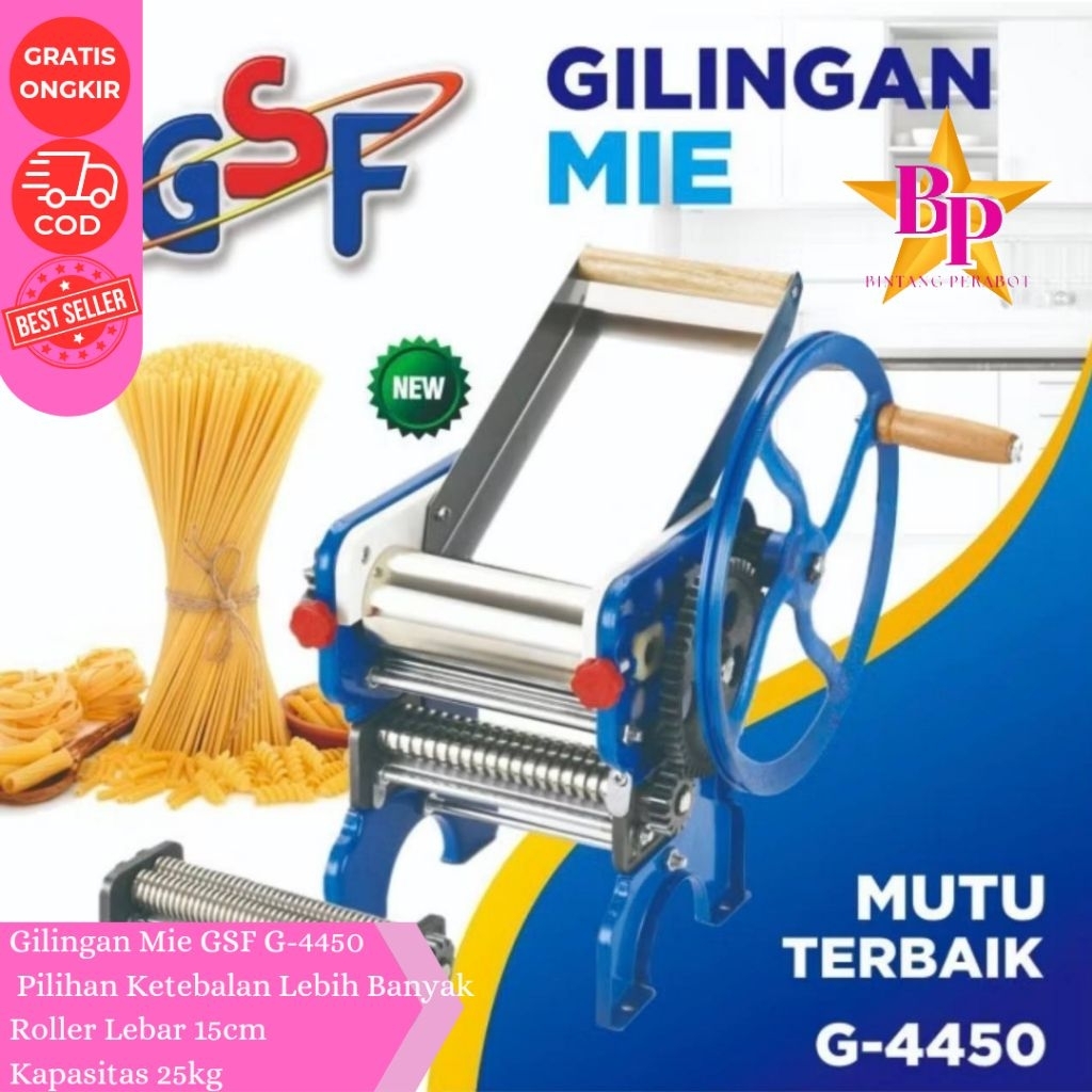 ￼GSF 4450 Alat Penggiling Mie Manual Noodle Maker Anti Karat Mengatur Ketebalan Adonan/ Mesin Cetak 