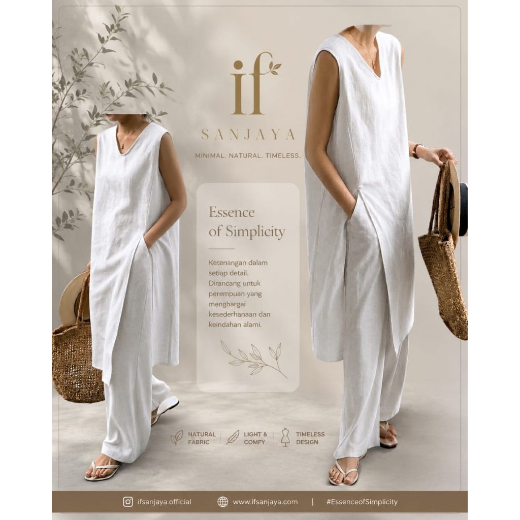 LUNA ONE SET katun linen jumbo vest iner+celana jumbo wanita kekinian setelan tunik terbaru katun li